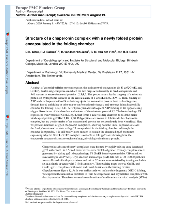 (PDF) Chaperonin complex with a newly folded protein encapsulated in ...