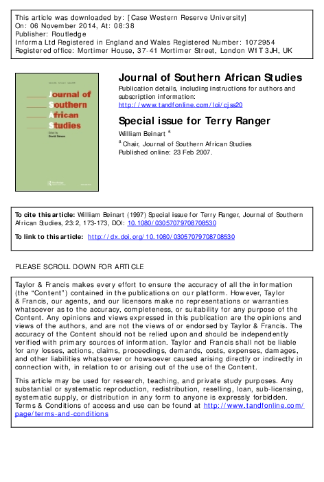 (PDF) Special issue for Terry Ranger