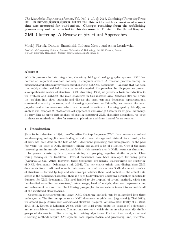 (PDF) XML clustering: a review of structural approaches