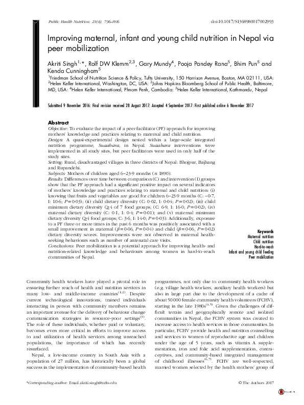 (PDF) Improving maternal, infant and young child nutrition in Nepal via ...