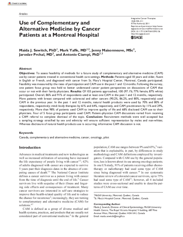 (PDF) Use of Complementary and Alternative Medicine by Cancer Patients ...