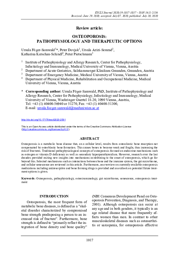 (PDF) Osteoporosis: Pathophysiology and therapeutic options