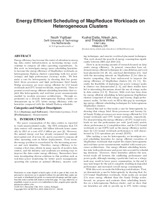 (PDF) Energy efficient scheduling of MapReduce workloads on ...
