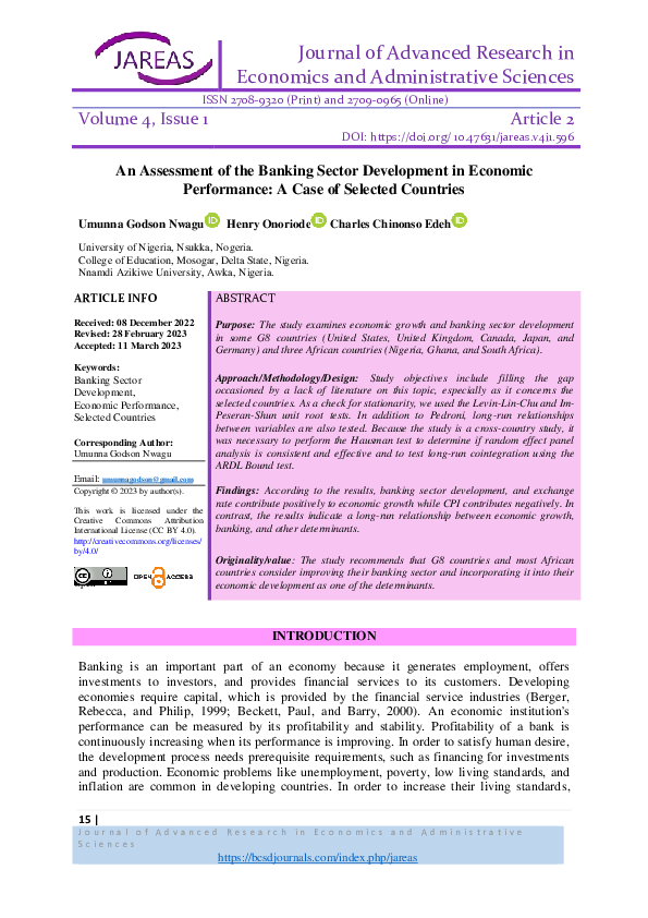(PDF) An Assessment of the Banking Sector Development in Economic ...