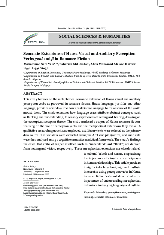(PDF) Semantic Extensions of Hausa Visual and Auditory Perception Verbs ...