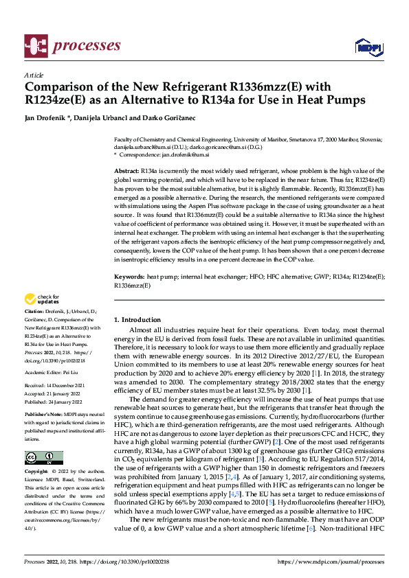 (PDF) Comparison of the New Refrigerant R1336mzz(E) with R1234ze(E) as ...