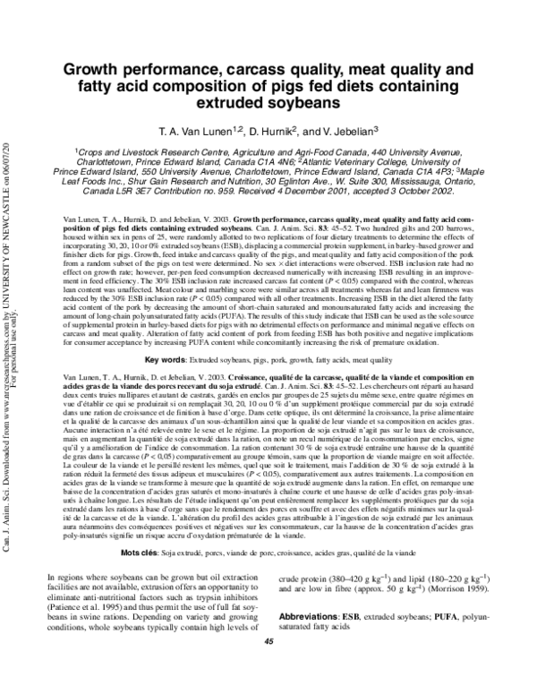 (PDF) Growth performance, carcass quality, meat quality and fatty acid ...