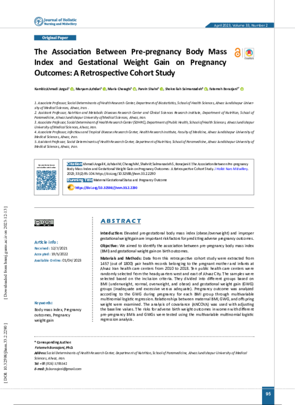 (PDF) The Association Between Pre-Pregnancy Body Mass Index and ...