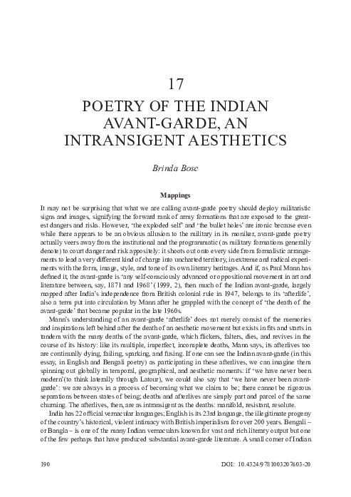 (PDF) Poetry of the Indian Avant Garde, An Intransigent Aesthetics