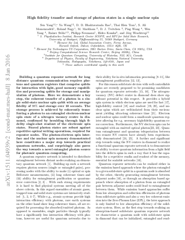 (PDF) High-fidelity transfer and storage of photon states in a single ...