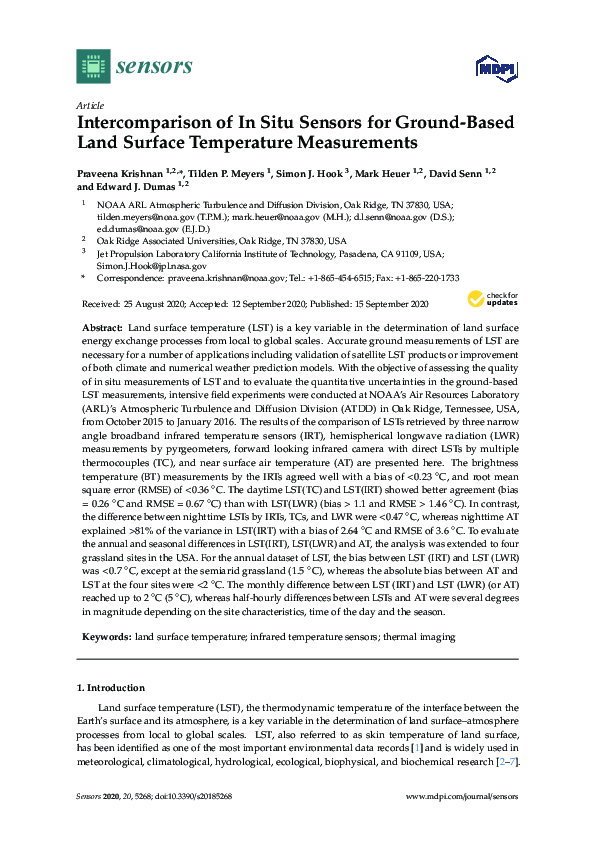 (PDF) Intercomparison of In Situ Sensors for Ground-Based Land Surface ...