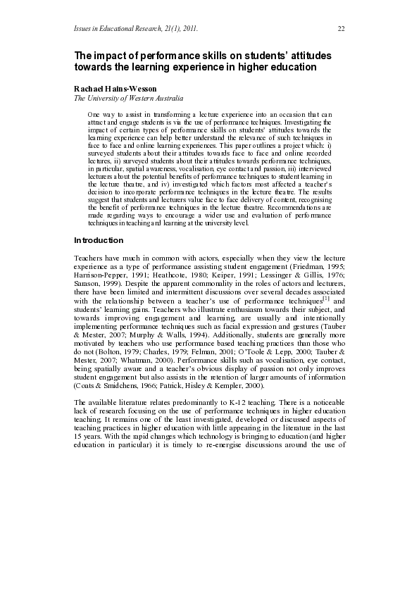 (PDF) The impact of performance skills on students' attitudes towards ...