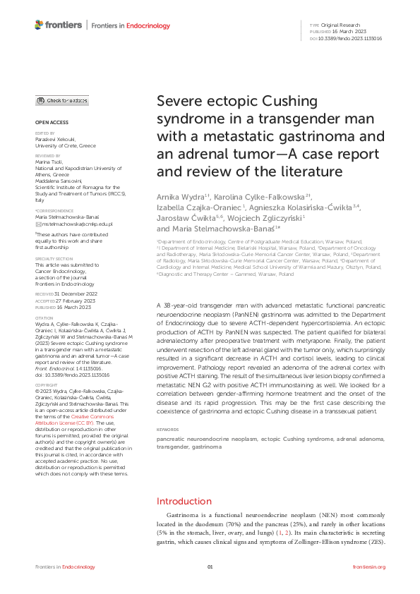(PDF) Severe ectopic Cushing syndrome in a transgender man with a ...