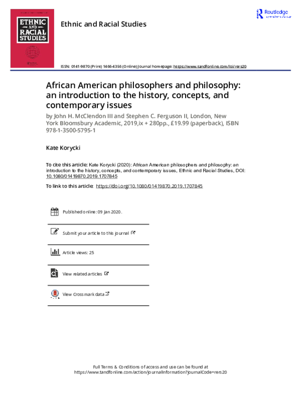 (PDF) African American philosophers and philosophy: an introduction to ...