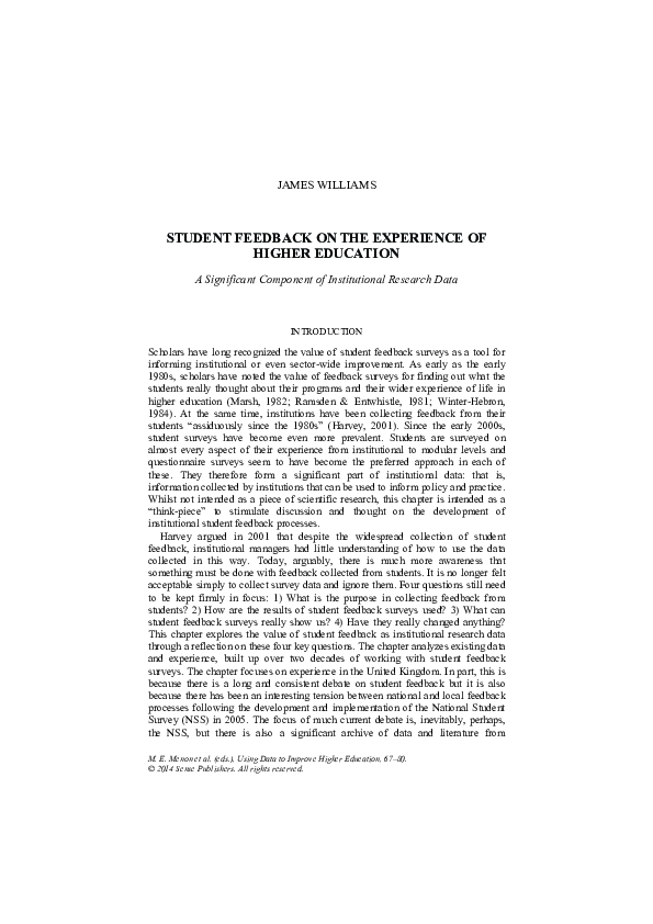 (PDF) Student Feedback on the Experience of Higher Education