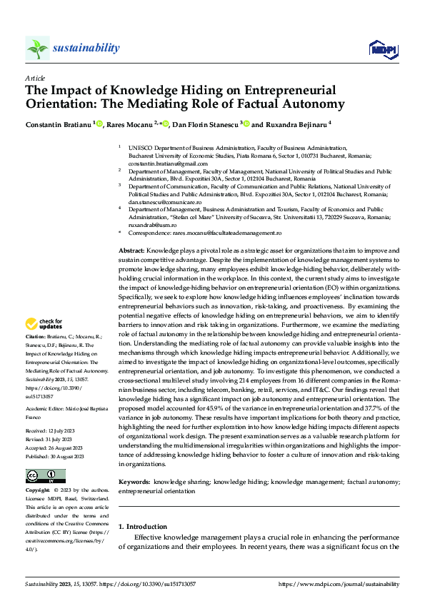 (PDF) The Impact of Knowledge Hiding on Entrepreneurial Orientation ...