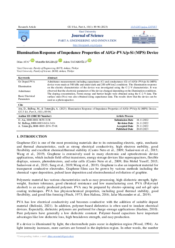 (PDF) Illumination Response of Impedance Properties of Al/Gr-PVA/p-Si ...