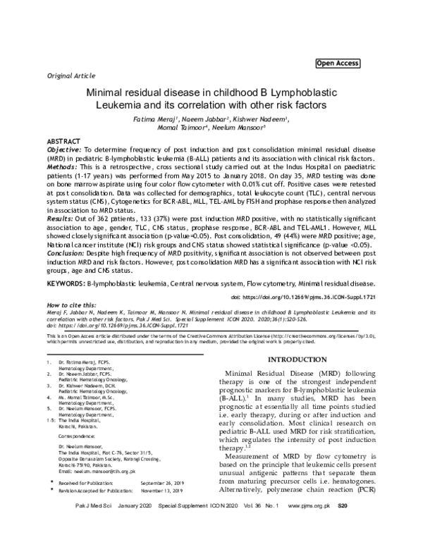 (PDF) Minimal residual disease in childhood B Lymphoblastic Leukemia ...
