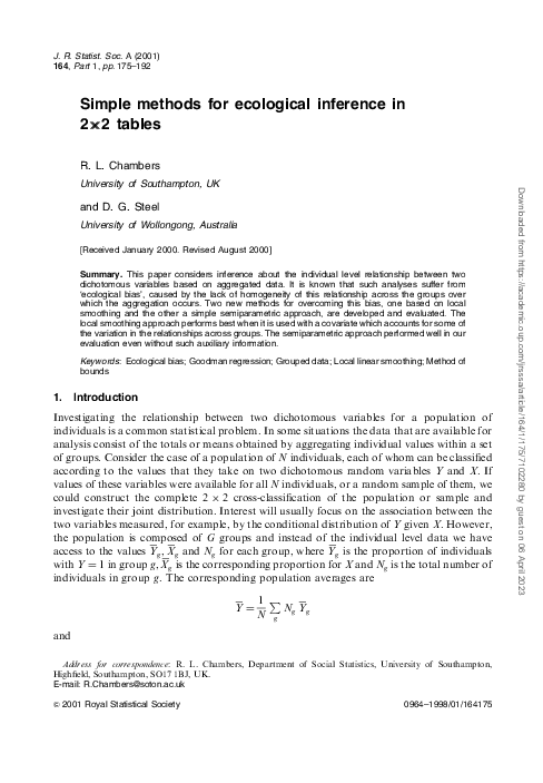(PDF) Simple Methods for Ecological Inference in 2×2 Tables
