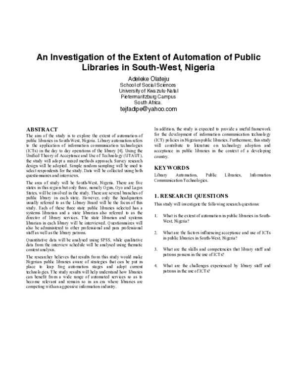 (PDF) An investigation of the extent of automation of public libraries ...