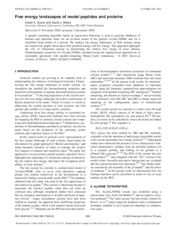 (PDF) Free energy landscapes of model peptides and proteins
