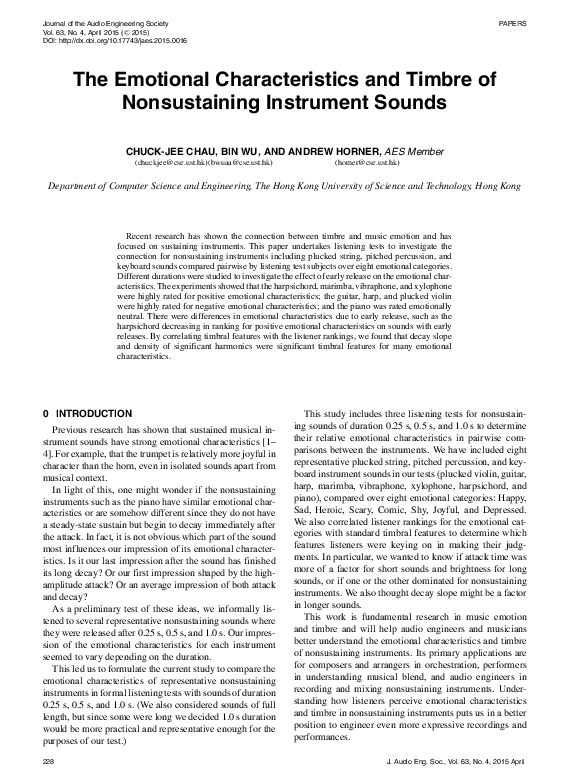 (PDF) The Emotional Characteristics and Timbre of Nonsustaining ...