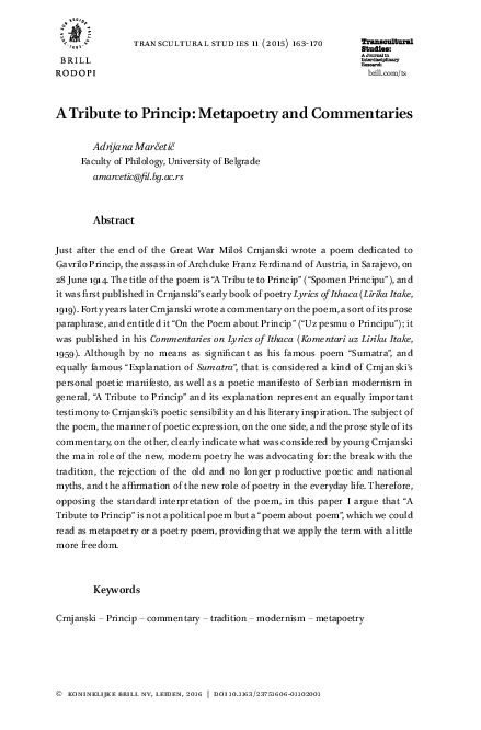 (PDF) A Tribute to Princip: Metapoetry and Commentaries