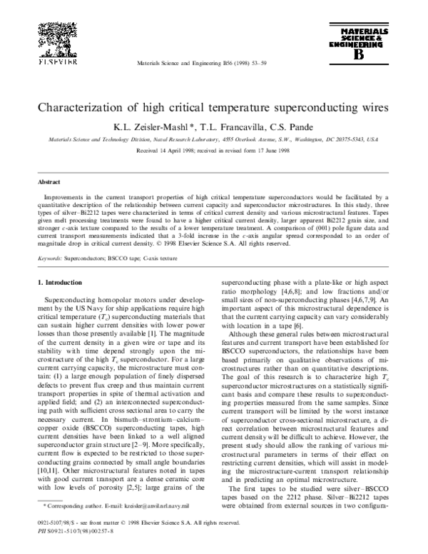 (PDF) Characterization of high critical temperature superconducting wires