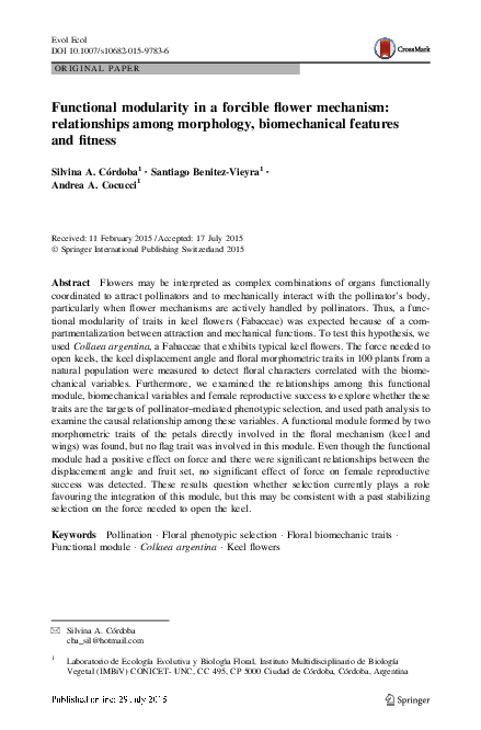 (PDF) Functional modularity in a forcible flower mechanism ...