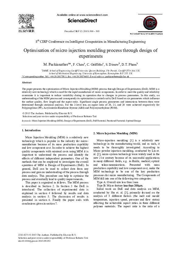 (PDF) Optimisation of Micro Injection Moulding Process through Design ...
