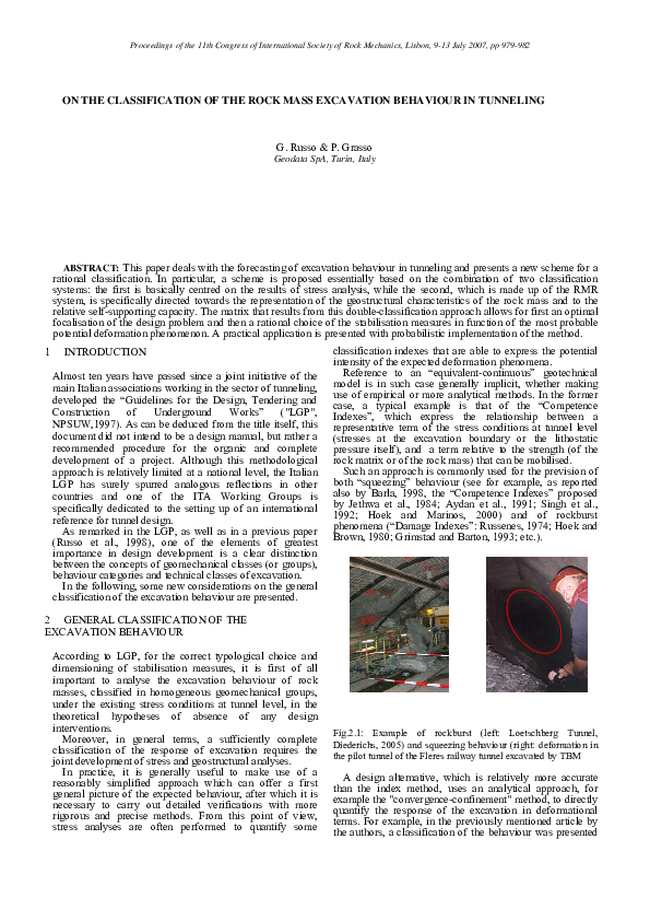 (PDF) On the Classification of the Rock Mass Excavation Behaviour In ...