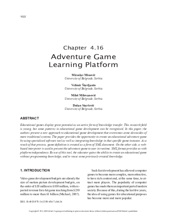 (PDF) Adventure Game Learning Platform