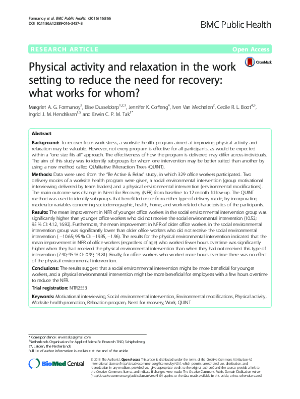 (PDF) Physical activity and relaxation in the work setting to reduce ...