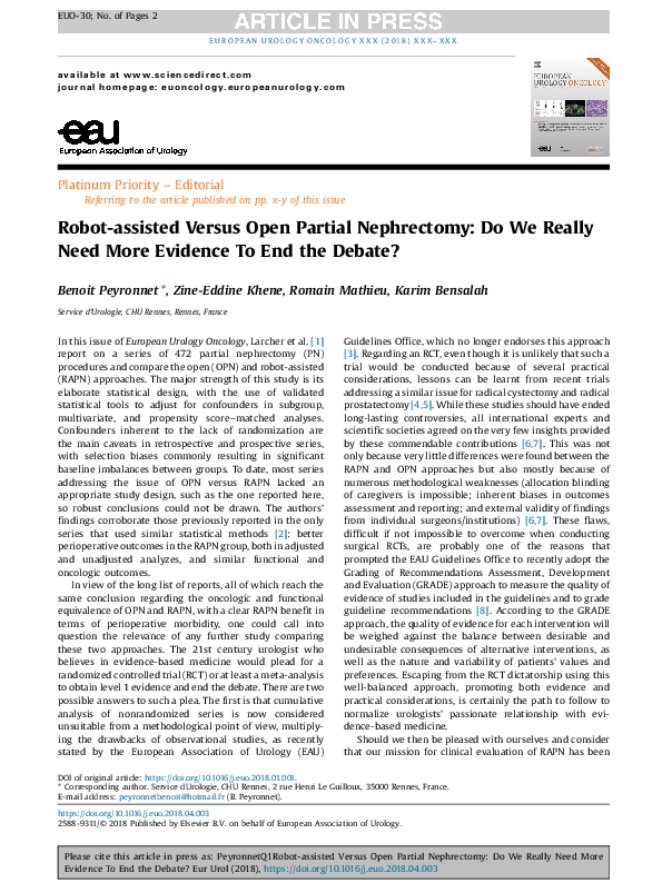 (PDF) Robot-assisted versus open partial nephrectomy: comparison of ...