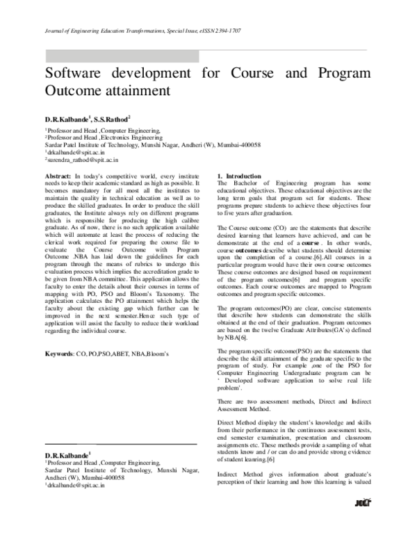 (PDF) Software Development for Course and Program Outcome Attainment