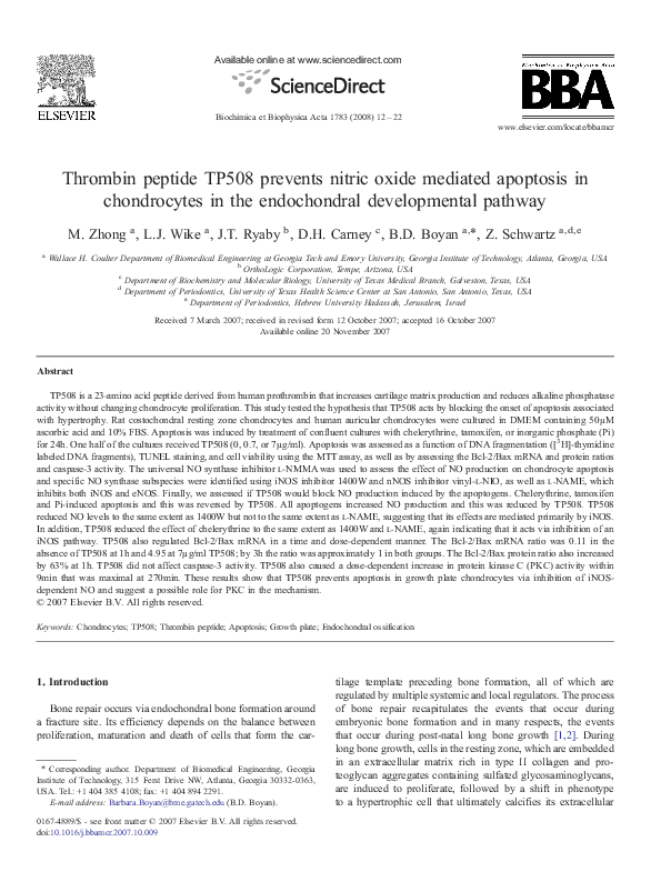 (PDF) Thrombin peptide TP508 prevents nitric oxide mediated apoptosis ...