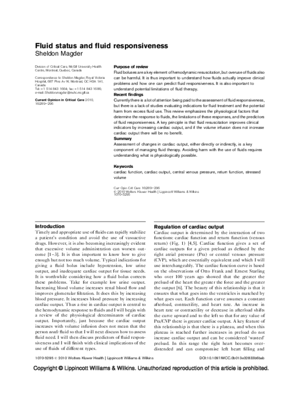 (PDF) Fluid status and fluid responsiveness