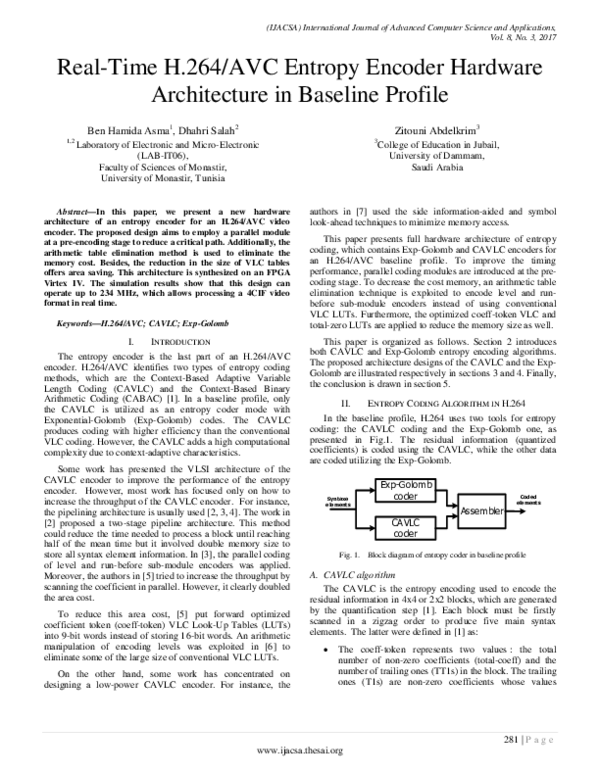 (PDF) Real-Time H.264/AVC Entropy Encoder Hardware Architecture in ...
