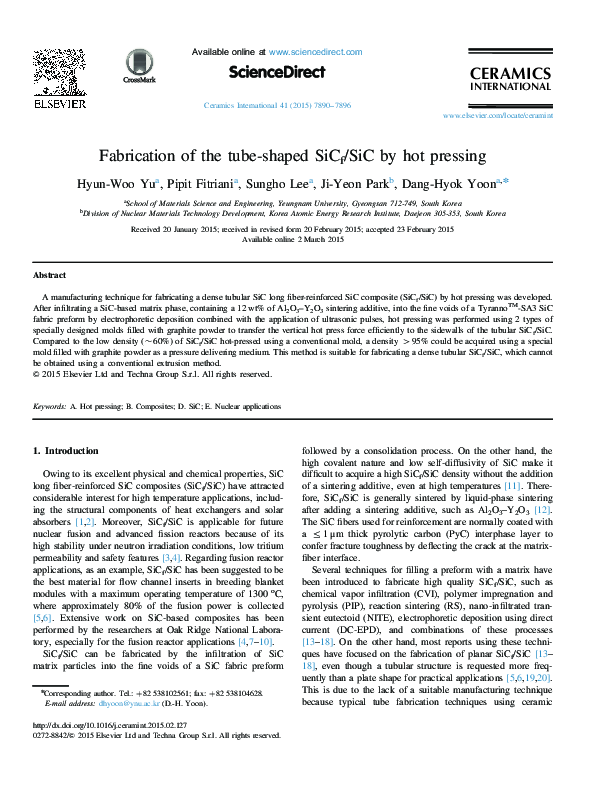 (PDF) Fabrication of the tube-shaped SiCf/SiC by hot pressing