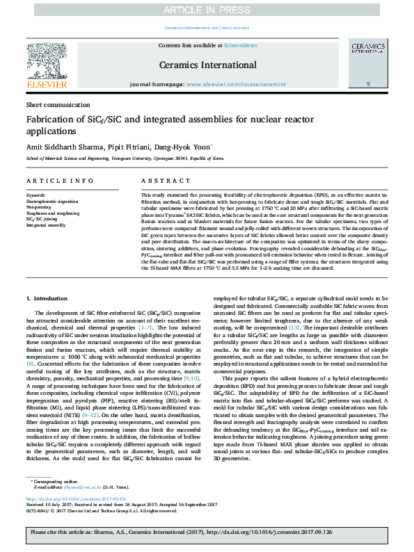 (PDF) Fabrication of SiCf/SiC and integrated assemblies for nuclear ...
