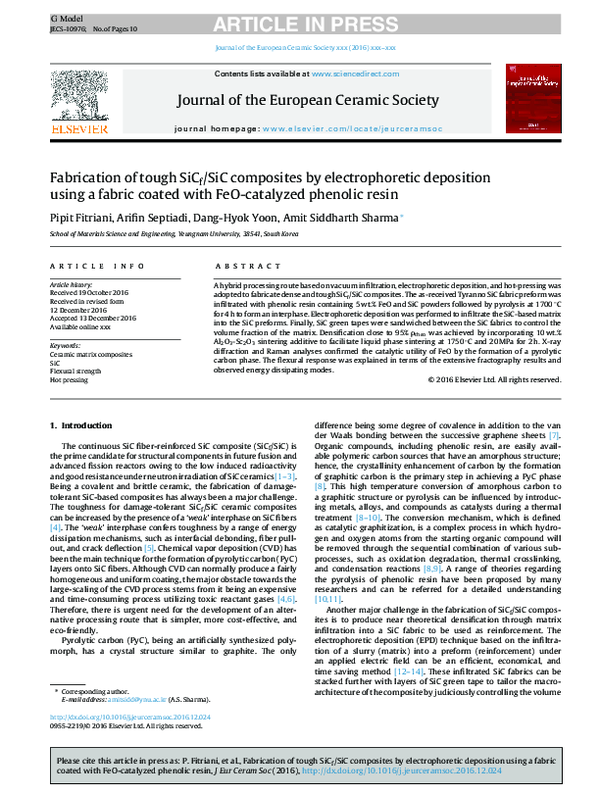 (PDF) Fabrication of tough SiCf/SiC composites by electrophoretic ...