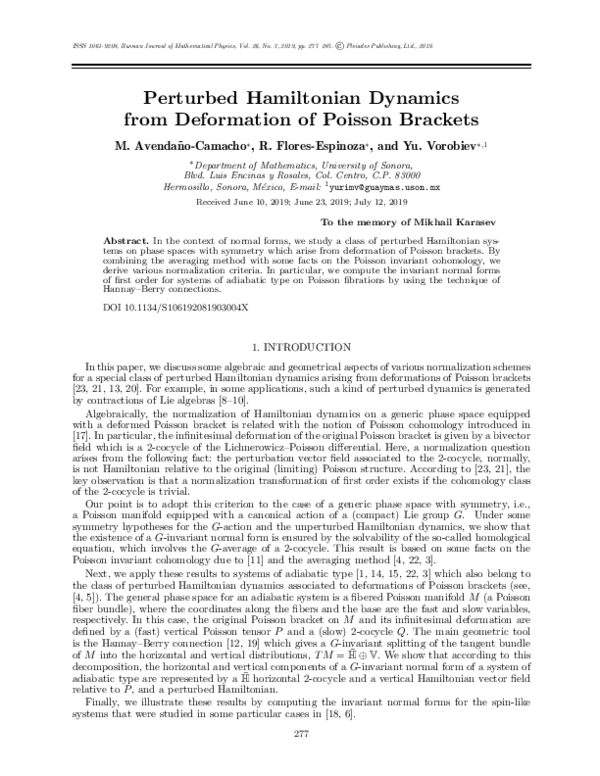 (PDF) Perturbed Hamiltonian Dynamics from Deformation of Poisson Brackets