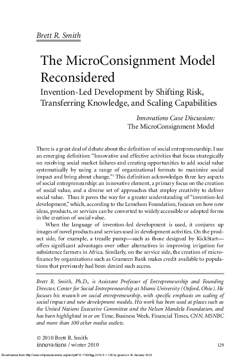 (PDF) The MicroConsignment Model Reconsidered: Invention-Led ...