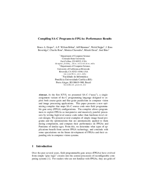 (PDF) Compiling SA-C Programs to FPGAs: Performance Results