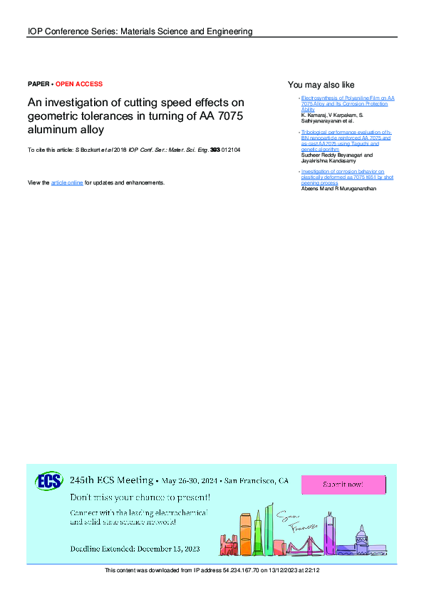 (PDF) An investigation of cutting speed effects on geometric tolerances ...