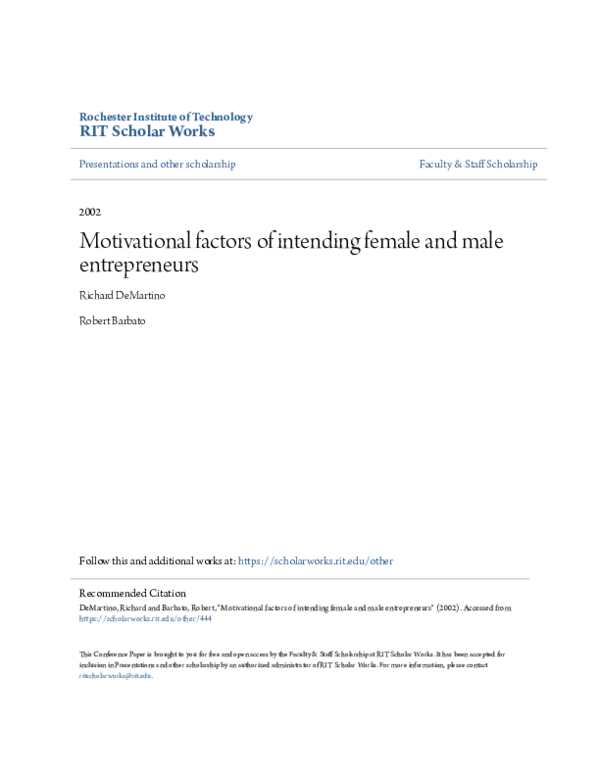 (PDF) Motivational factors of intending female and male entrepreneurs