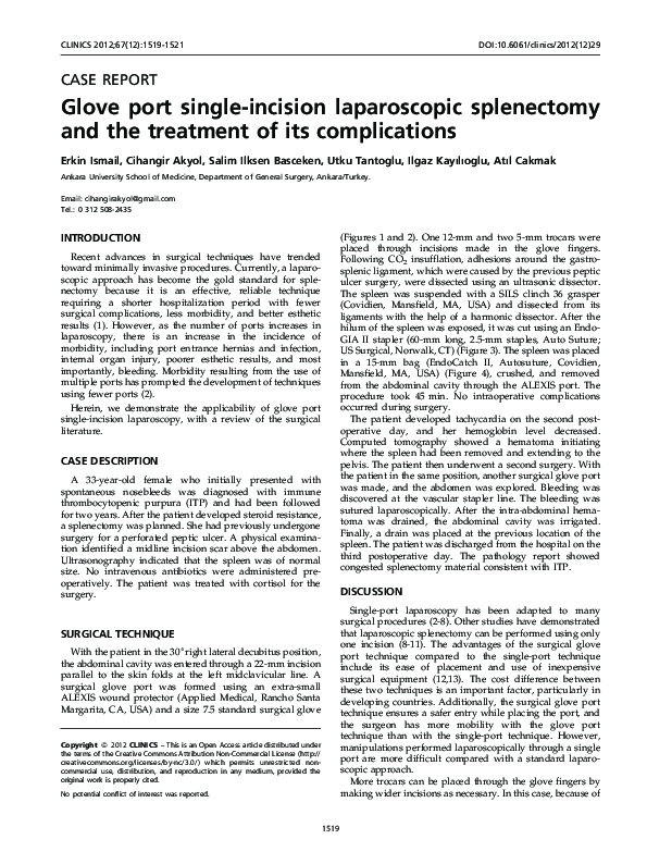 (PDF) Glove port single-incision laparoscopic splenectomy and the ...