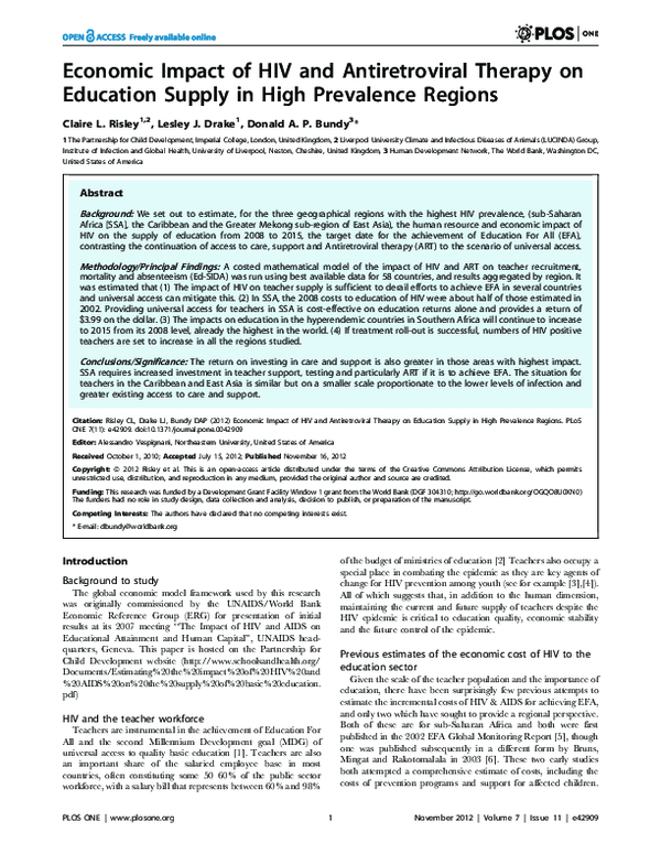 (PDF) Economic Impact of HIV and Antiretroviral Therapy on Education ...