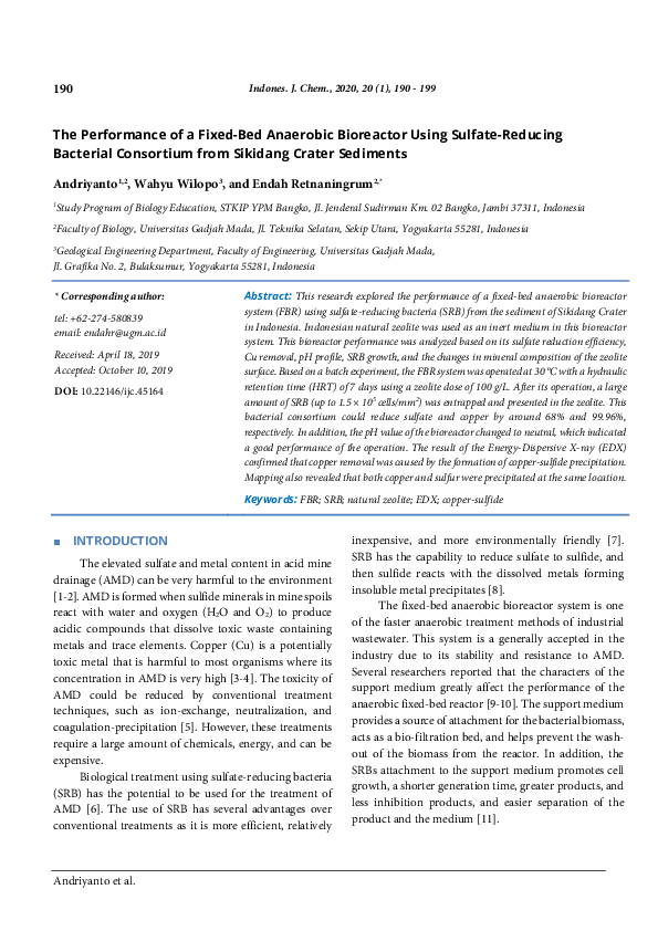 The Performance of a Fixed-Bed Anaerobic Bioreactor Using Sulfate ...