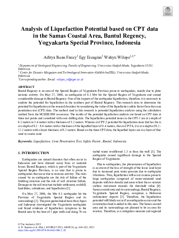 (PDF) Analysis of Liquefaction Potential based on CPT data in the Samas ...